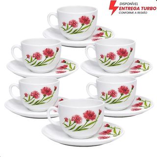 Conjunto de 6 Xícaras 150ml com Pires -12 Peças – Jogo de Xícaras Ideal para Chá e Café