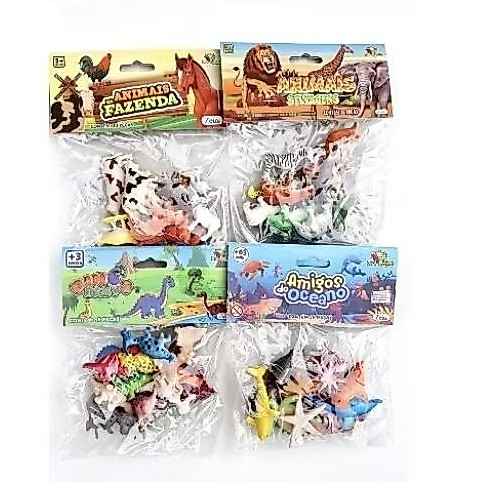 Kit com 10 miniaturas animais do oceano , dinossauros, animais da fazenda, animais selvagens brinquedos