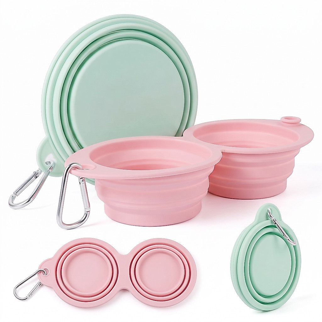Comedouro Bebedouro Retrátil Duplo Silicone 350ml Tigela Pet Dobrável Cachorro Cães Gatos com Mosquetão Passeio Viagem