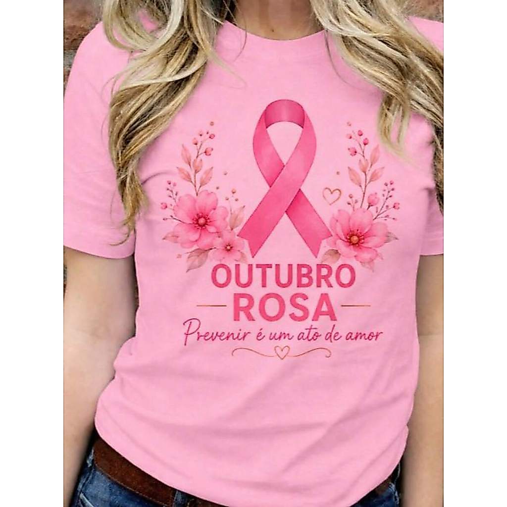 Blusa camiseta regata feminina OUTUBRO ROSA, FLORES, PREVENÇÃO, VIDA MULHER tshirt  plus size