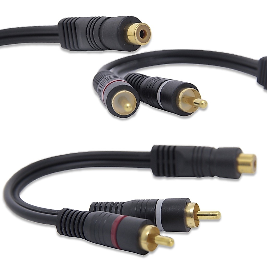 Cabo Y RCA NWT 2 Macho 1 Fêmea 3,6mm 30cm Preto Som Automotivo Modulo Carro — imagem 2 de 2