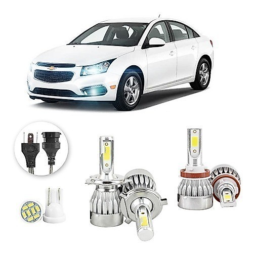 Lâmpadas Ultra Led Chevrolet Cruze 20000lm Alto Baixo e Milha + Pingo Led