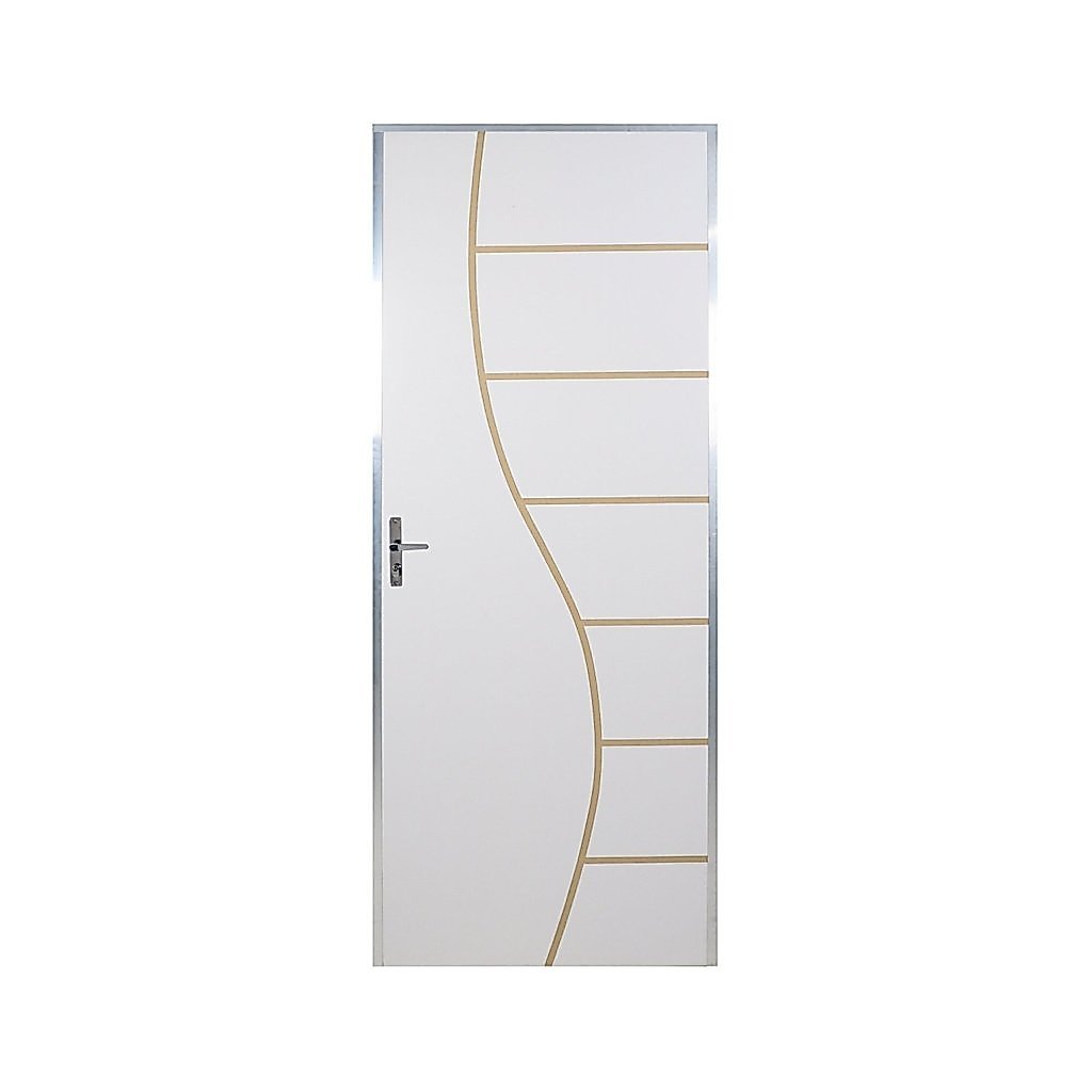 Kit Porta de Madeira Decorada 212x95cm com Batente de Aluminio 3,6cm Cantareira MGM Branco Branco