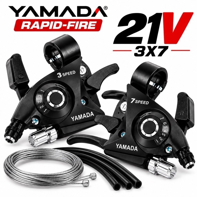 Par Alavanca Câmbio Rapid Fire 21V 3x7 Yamada Alumínio Preto Trocador Marcha Bike Cabo Conduíte MTB Bicicleta Marcha Ori