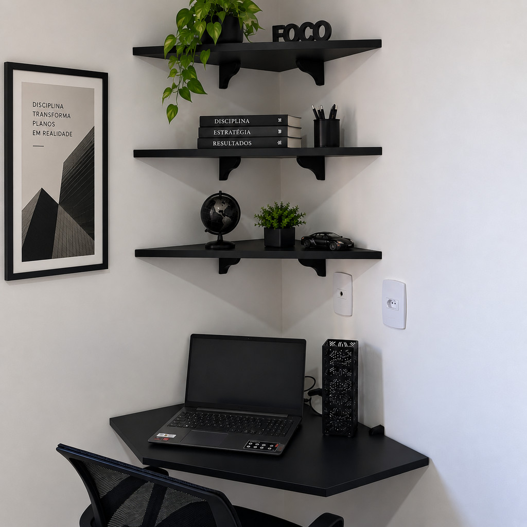 Kit Mesa Escrivaninha Suspensa de Canto com 3 Prateleiras Branca para Home Office, Quarto e Escritório – Mesa de Parede
