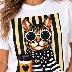 Camiseta T-Shirt Feminina Estampa Gatinho
