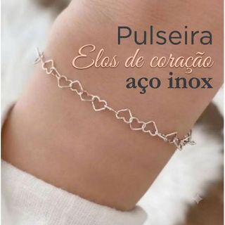 Pulseira Feminina Elos de Coração Aço Inox Prata (Elos de Coração)