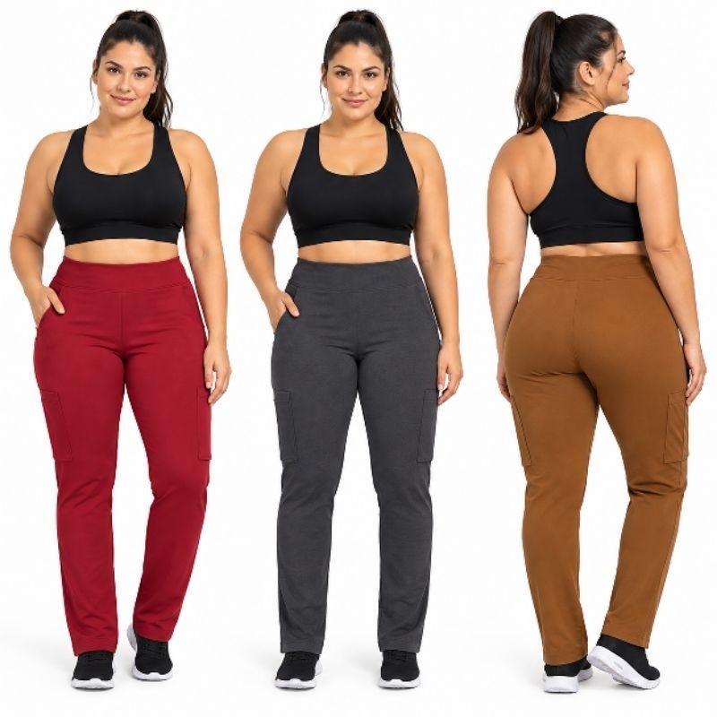 1 calça suplex grossa academia fitness GG plus size 2 bolsos