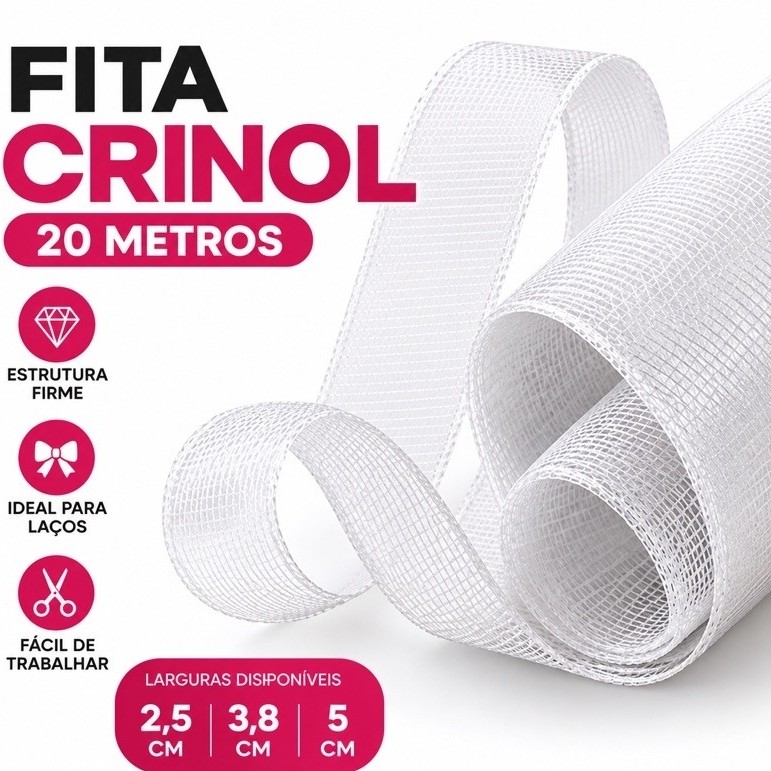Fita crinol 5cm 3.8cm 2.5cm rolo com 22mt para vestidos saia e artesanato