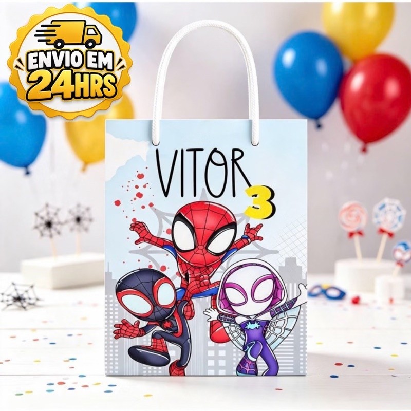 Sacolinha SPIDEY E SEUS AMIGOS Personalizada / (PEGUE E MONTE) / Bolsinha Lembrancinha Aniversário