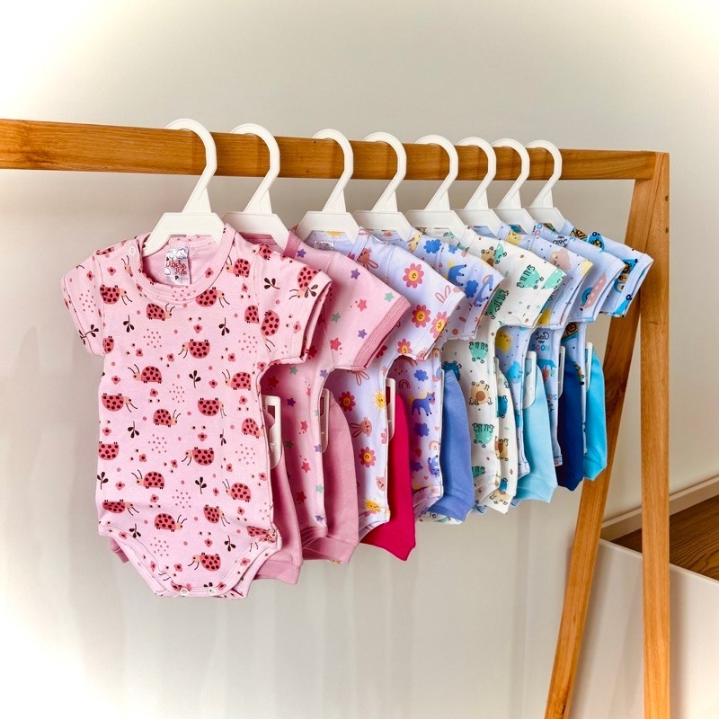 Kit 6 Peças Bebê Verão Suedine Manga Curta Estampado Menino Menina 3 Conjuntos Estampas Sortidas