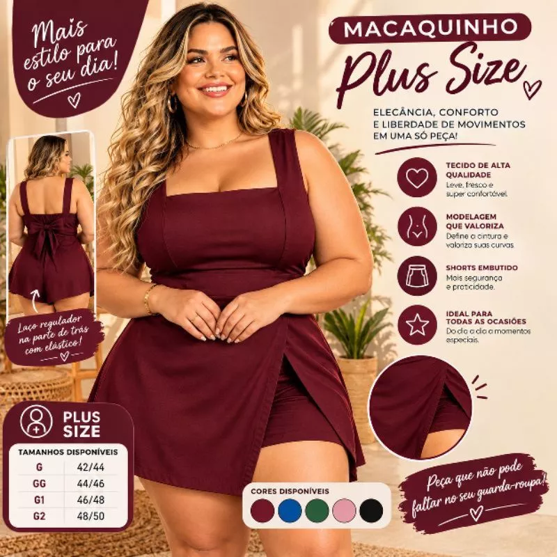 Macaquinho Feminino Plus Size com Saia Embutida Macacão Curto Verão Tamanho Grande — imagem 1