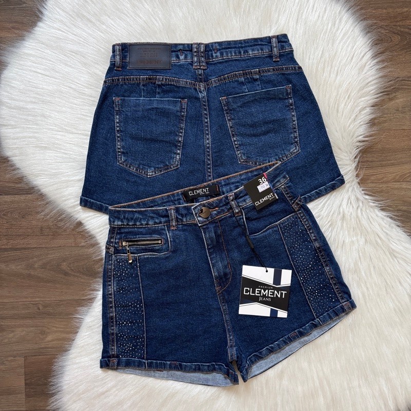 Shorts Jeans Feminino Barra Virada Italiana Modela Bumbum Cintura Alta Premium Clement