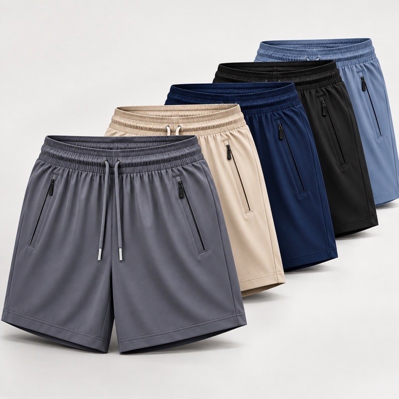 Kit 3 ou 5 Bermudas Masculinas Poliamida Elastano Esportiva Academia Treino Corrida Short com Bolso Zíper