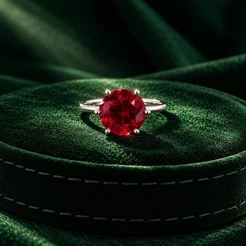 Anel Solitário 10mm vermelho Prata 925 Sofisticado