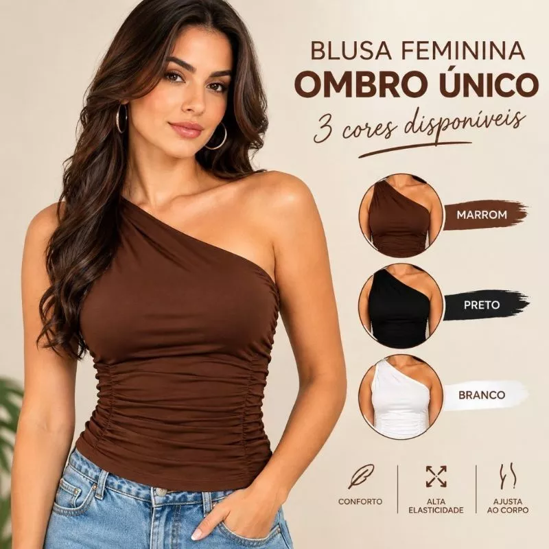 BLUSA FEMININA OMBRO ÚNICO SUPLEX PREMIUM MULA MANCA CASUAL ELEGANTE — imagem 1