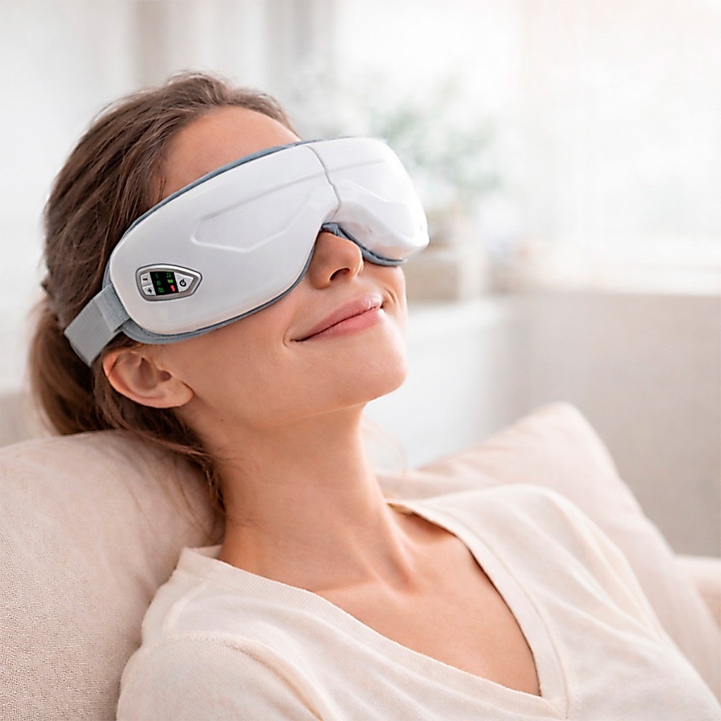 Massageador Elétrico para os Olhos Vibração AirBag Aquecimento Bluetooth Recarregável Branco G94 · foto 2