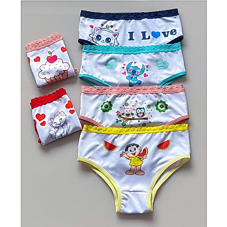 Kit 4 Calcinha Feminina De Criança Infantil Estampada Desenho Personagens stich cos duplo calcolinha