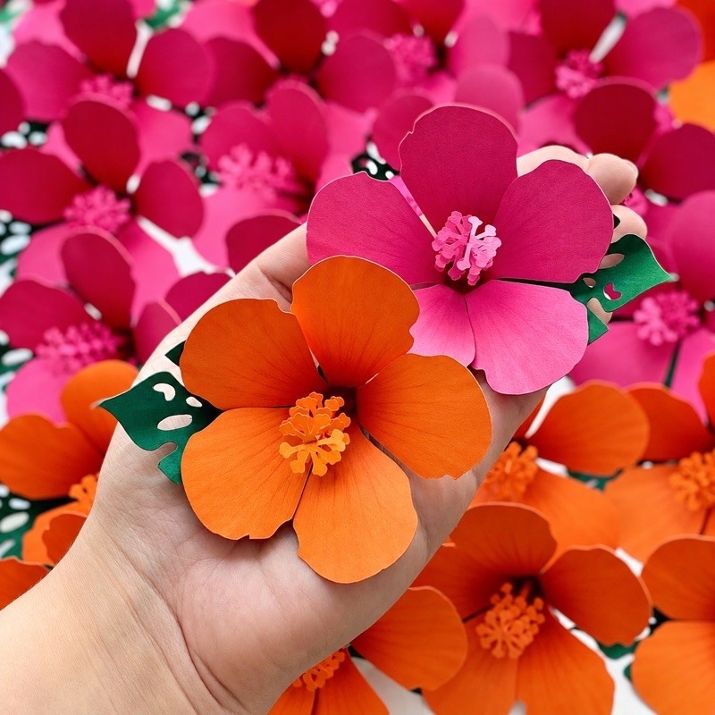 Flor de Papel Realista Tropical Hibisco Kit 6und, 12und ou 18und - ótima para decorar bolos