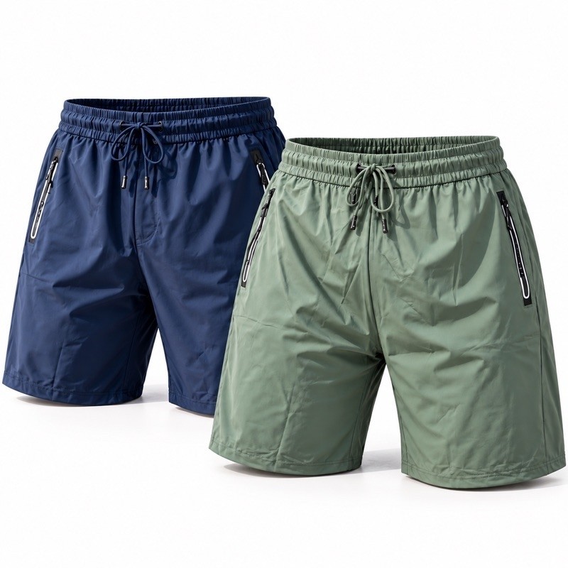 Kit 2 Bermudas Masculinas Esportivas em Poliamida com Elastano – Shorts Leves com Bolso de Zíper para Academia