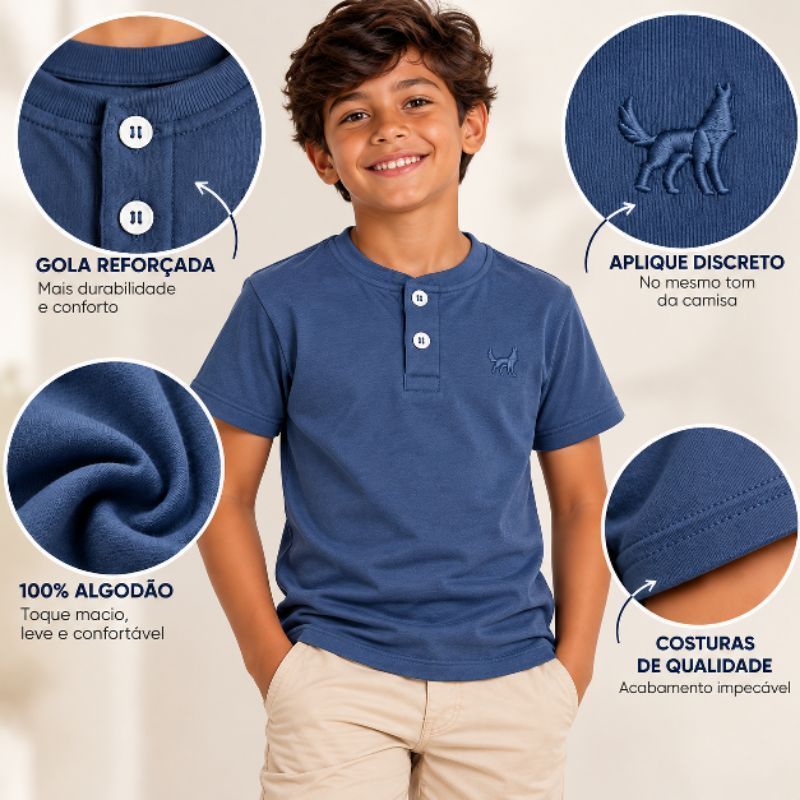 Camisa Gola Padre 100% Algodão | 2 ao 14 | Blusa infantil menino | Camiseta Portuguesa Confortável — imagem 2 de 2