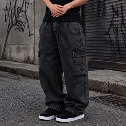 Calça Cargo Masculina/Feminina Streetwear Preta Mescla Cinza Grafite
