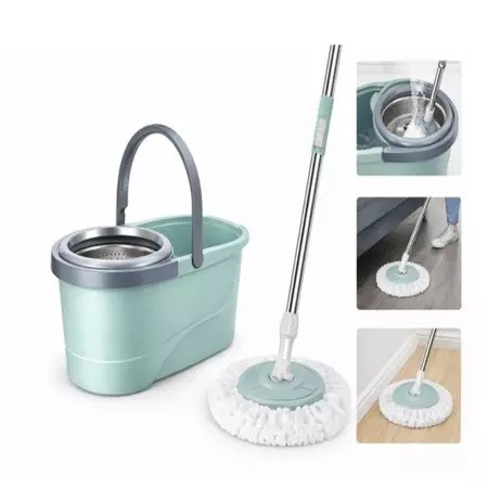 Mop desaguador automático giratório 360° Cabo aço Inox Cesto aço Inox com balde