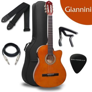 Kit Violao Giannini Eletrico Acustico Profissional Corda Nylon Tarraxa Pino Grosso Flat Eletroacustico Estudo iniciante.