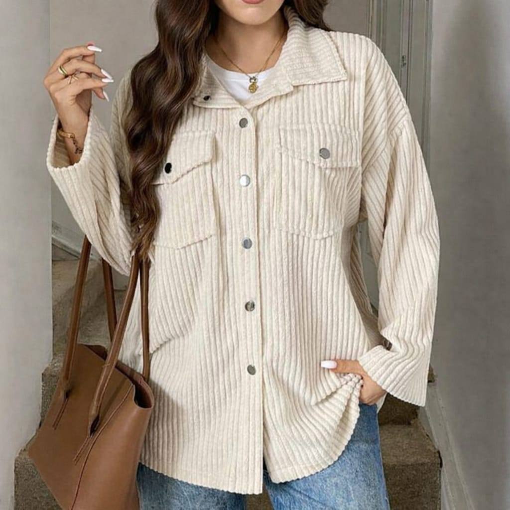 Camisa Feminina de Manga Comprida Em Veludo Cotelê