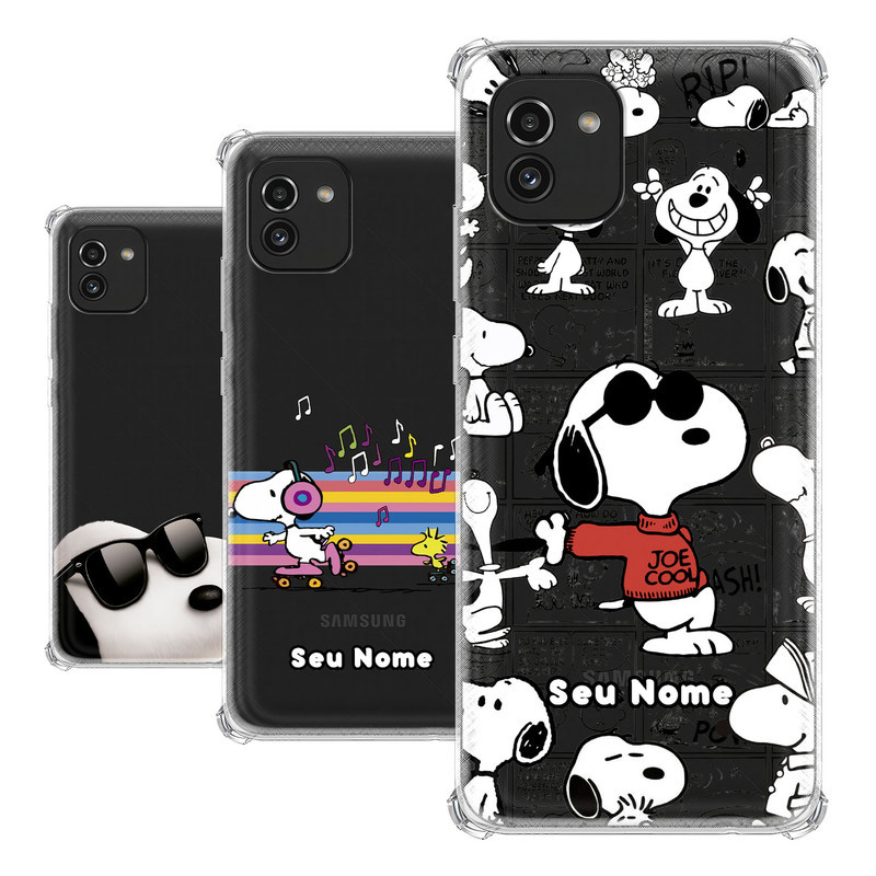 Capa para Samsung Galaxy A03 Coleção Snoopy e Charlie Brown e Woodstock