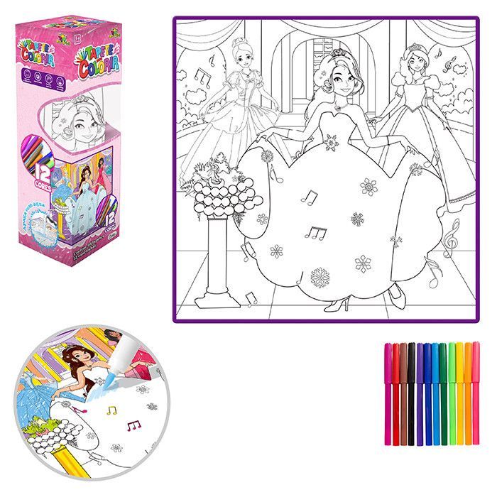 Tapete Para Colorir Infantil Com 12 Canetinhas Laváveis Educativo Brinquedo Criativo Desenho 50x50cm