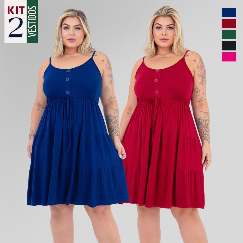 Kit 2 Vestido Curto Plus Size Três Marias Feminino Alçinha Soltinho Verão Elegante