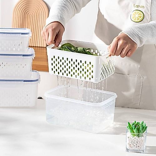 Conjunto Tres Recipientes Hermeticos Com Organizador Branco Cozinha Armazenamento