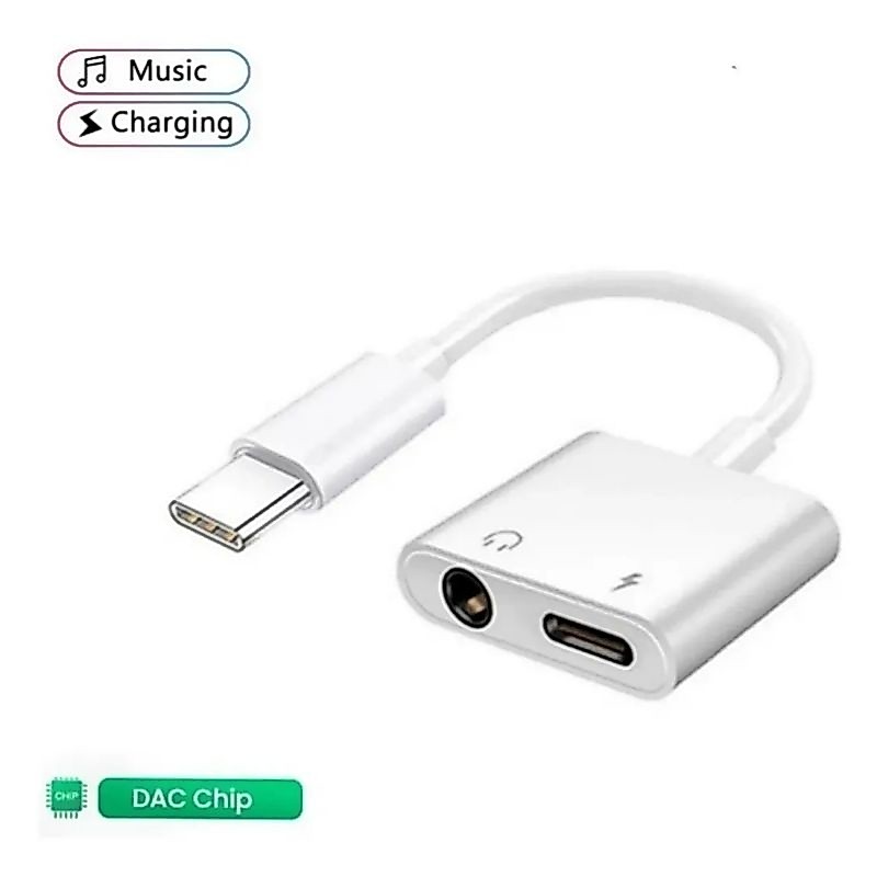 Adaptador de áudio compatível com Samsung Tipo C/ P2 e Tipo C Dual Com Carregamento turbo + Sistema DAC