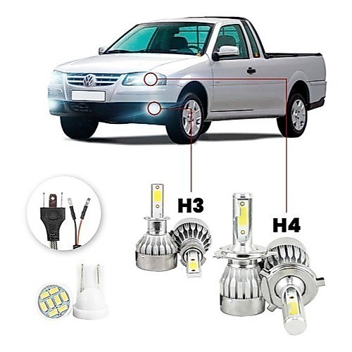 Lâmpadas Ultra Led Volkswagen Saveiro G4 20000lm Alto Baixo e Milha + Pingo Led