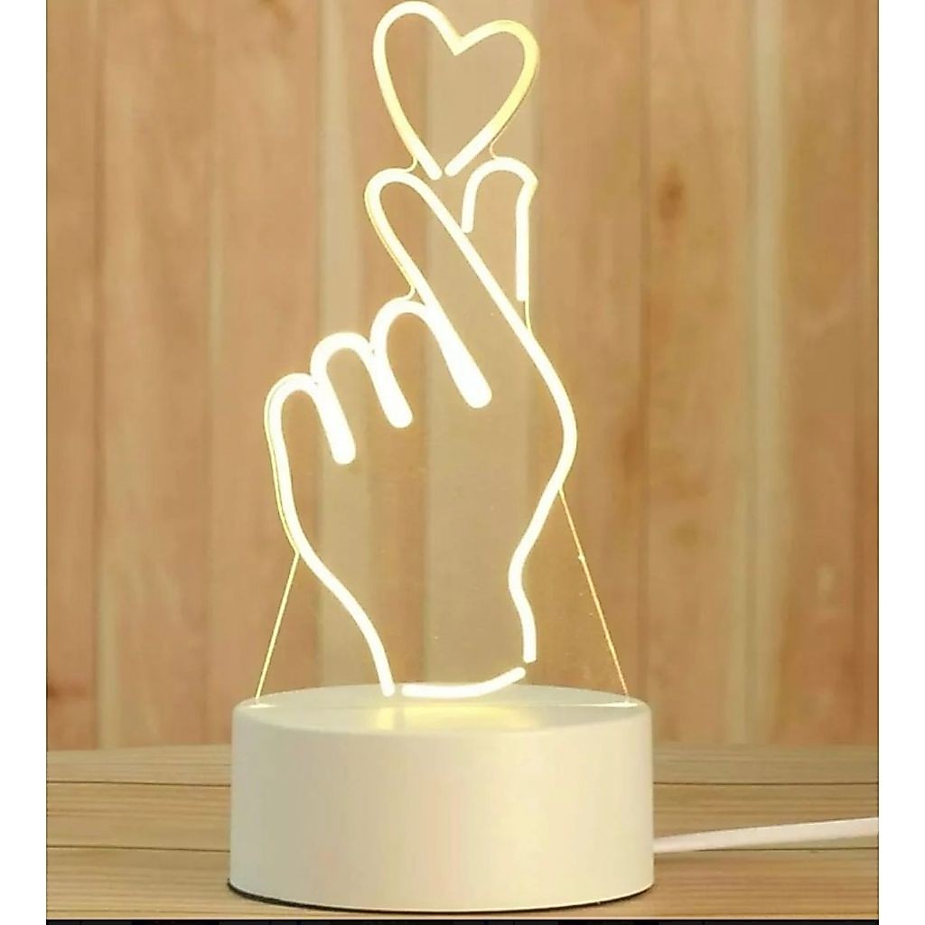 Luminária Led 3d Abajur 4w Acrílico Coração Coreano 3cor