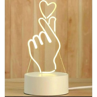 Luminária Led 3d Abajur 4w Acrílico Coração Coreano 3cor
