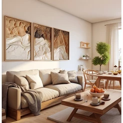 Quadro Abstrato Trio De Quadros Decorativos Com Moldura Quadro Grande Para Quarto Sala Gesso Marrom