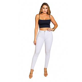 Calça Jeans Branca Feminina Lycra Elastano Cintura Alta Tecido Grosso Sem Transparência Enfermagem Dentista