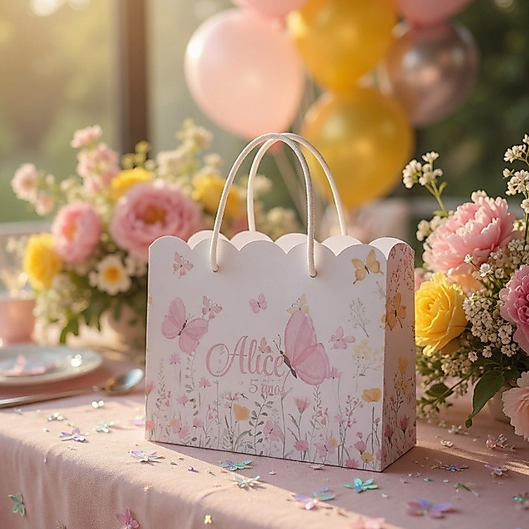 Sacolinhas Nuvem Aniversario Infantil  Personalizada Jardim das borboletas rosa Menina (20x15x5cm) ENVIO RAPIDO