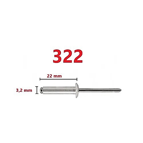 Kit Rebite Pop Repuxo Alumínio 322 Tamanho 3,2 x 22,0 mm