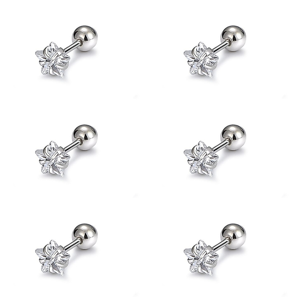 kit 12Pcs Piercing de Estrela coração de aço com pedra zircônia