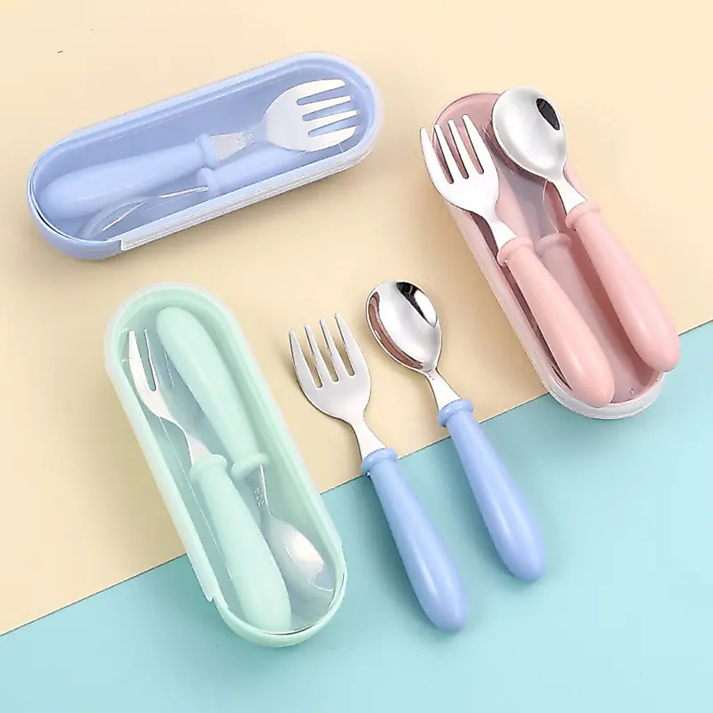 Talhere Infantil Aço Inox 304 Colher Garfo Kit Com Estojo Bebe 3 peças