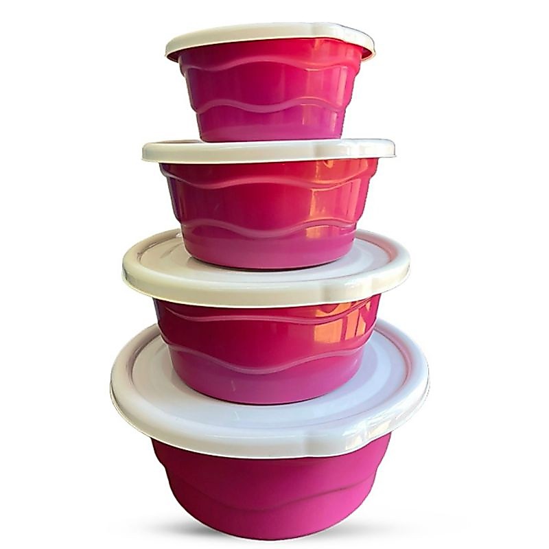 Kit com 4 Bacias Plásticas com Tampa – 12L 7L 4L 2L para Cozinha e Churrasco