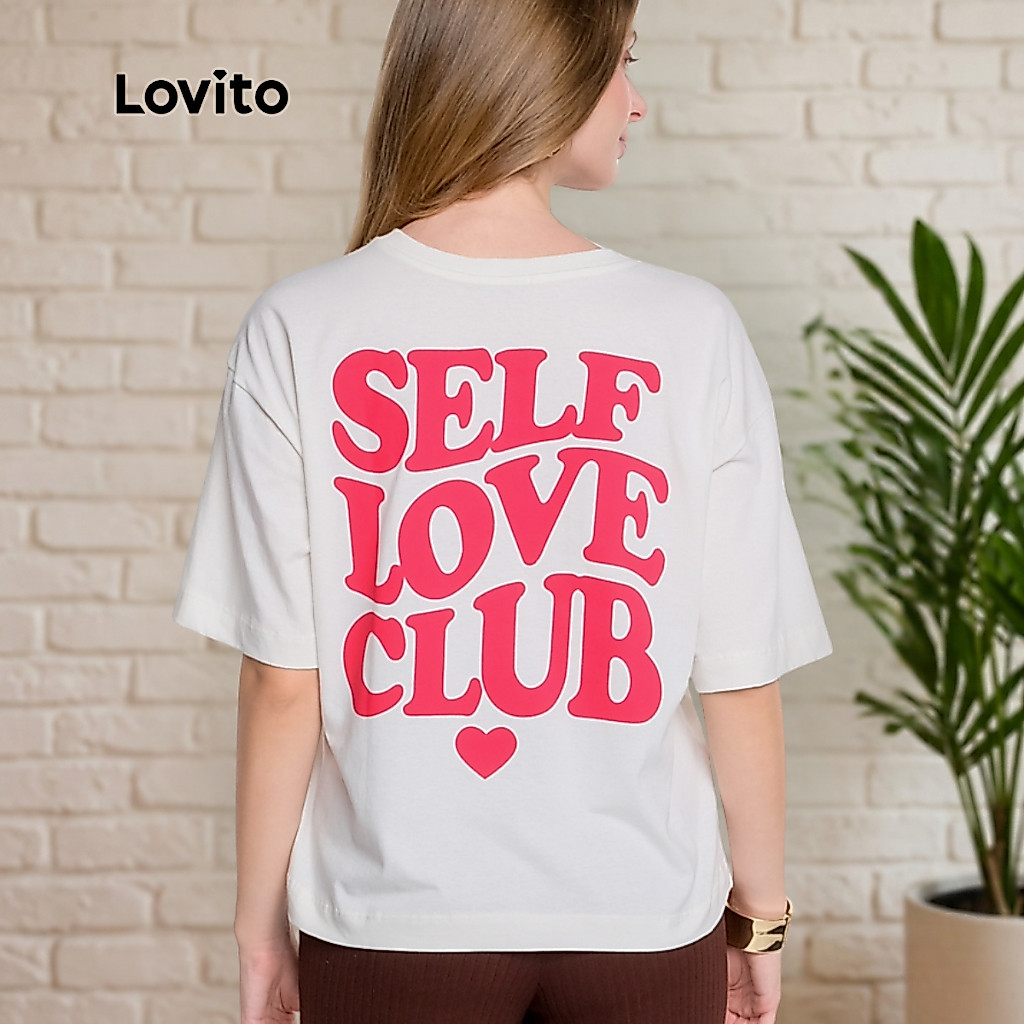 Lovito Camiseta Casual Feminina com Bordado e Estampa Moda Feminina TSB17861816