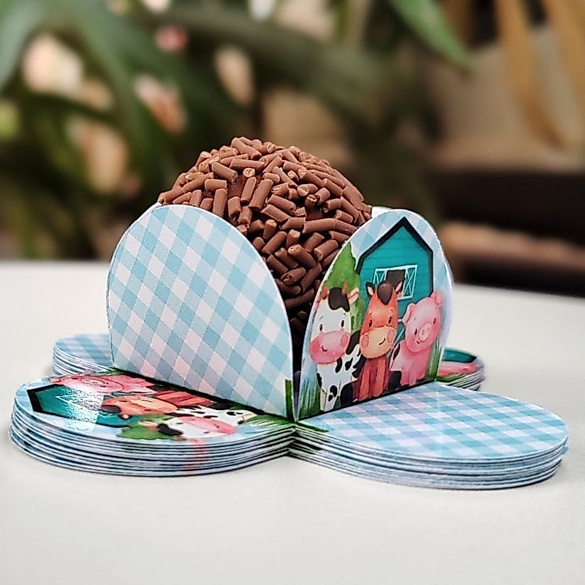 Forminha de Doce Fazendinha Azul Brigadeiro, Beijinho 4 Pétalas Festa, Aniversário, Lembrancinha