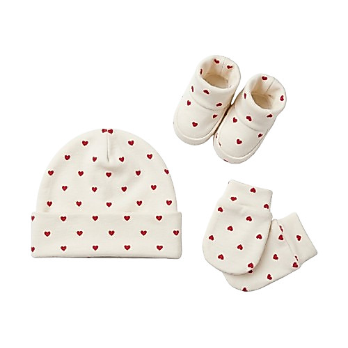 Kit Touca, Luva e Sapatinho para Bebê Menina RN | Suedine 100% Algodão | Conjunto Recém-Nascido Antialérgico Estampado
