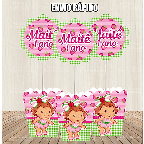 kit 10 de Centro de Mesa Personalizado Caixa Cachepot Moranguinho Baby Cachepô Enfeite Arranjo