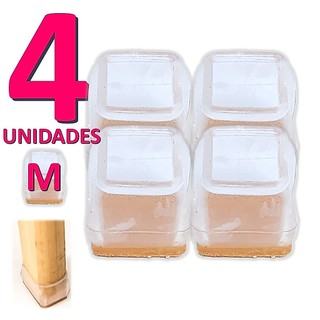 Kit 4 Capas De Silicone QUADRADO Transparente Para Pé De Cadeira e Mesa Com Base De Feltro Tam: M