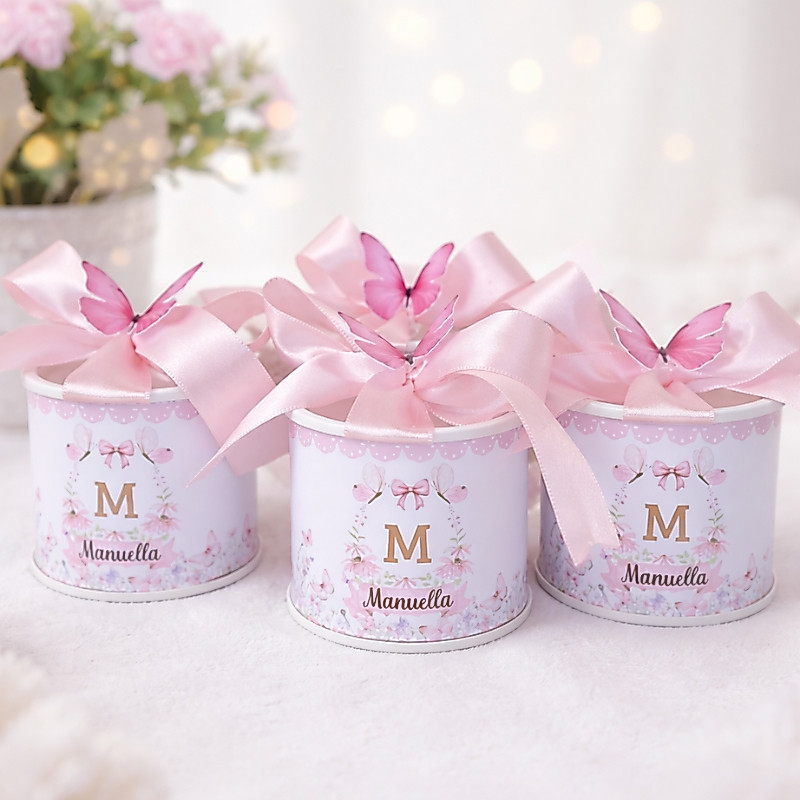 Kit tubolatas personalizadas Jardim das Borboboletas • Lembrancinha maternidade | aniversário | chá de bebê • 5x6